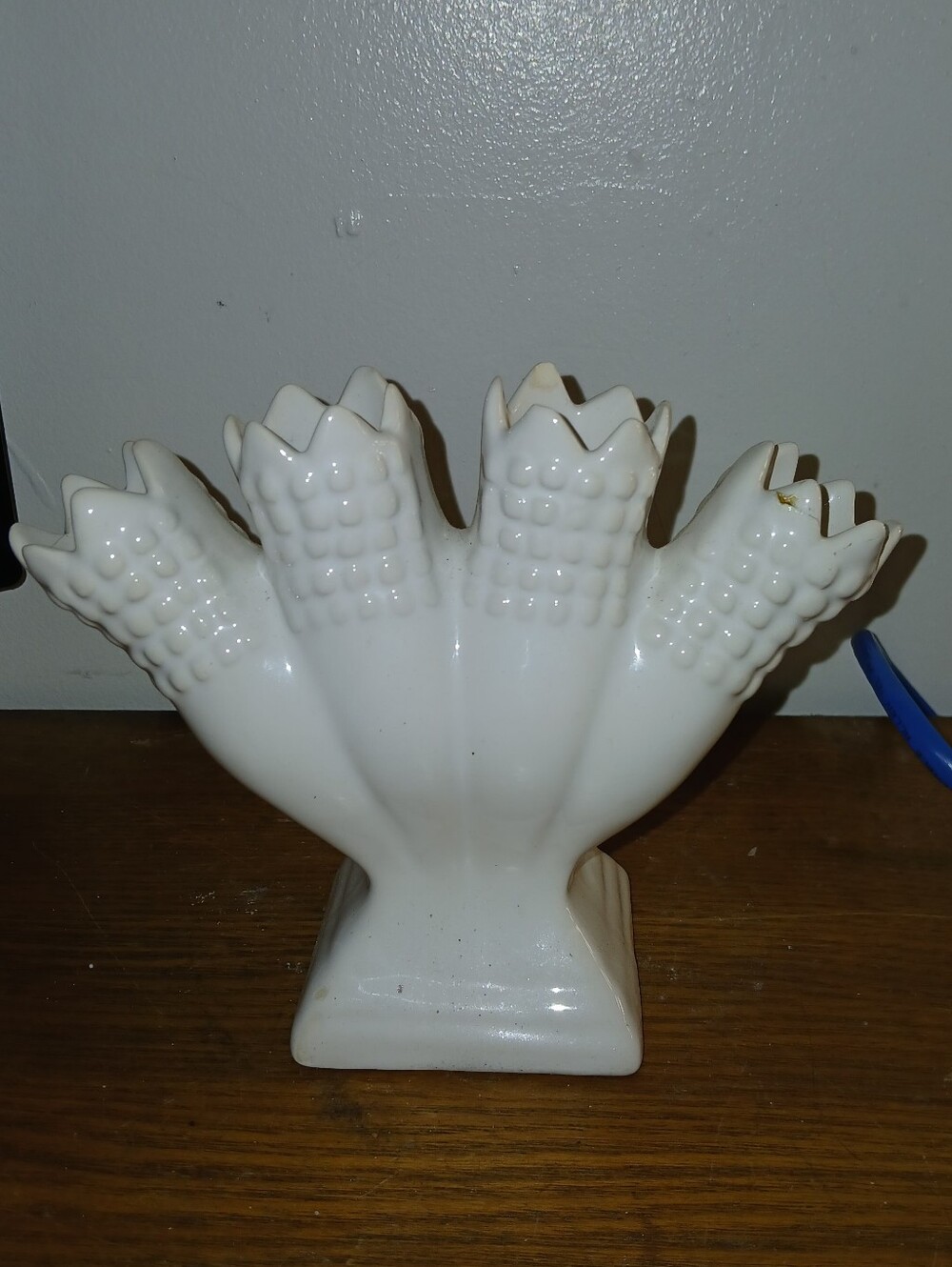 Vintage Four Finger Bud Vase White Portugal Porcelain Gift.